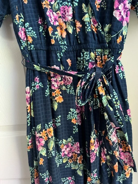 LC Lauren Conrad Navy Blue Floral Cottagecore Maxi Ruffle Tie Waist Dress Large - Picture 6 of 12